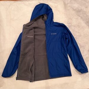 Reversible Columbia Youth Hoodie Jacket windbreaker in Blue/Gray color size L/14